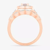 Modern Bride Gemstone Womens Genuine Pink Morganite 14K Rose Gold Oval Bridal Set