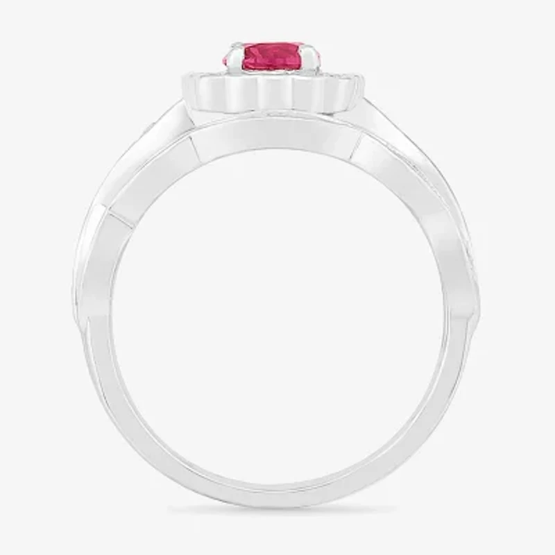 Modern Bride Gemstone Womens Lab Created Red Ruby 14K White Gold Cushion Bridal Set