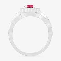 Modern Bride Gemstone Womens Lab Created Red Ruby 14K White Gold Cushion Bridal Set