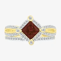 Modern Bride Gemstone Womens Genuine Red Garnet 14K Gold Diamond Bridal Set