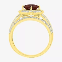 Modern Bride Gemstone Womens Genuine Red Garnet 14K Gold Diamond Bridal Set