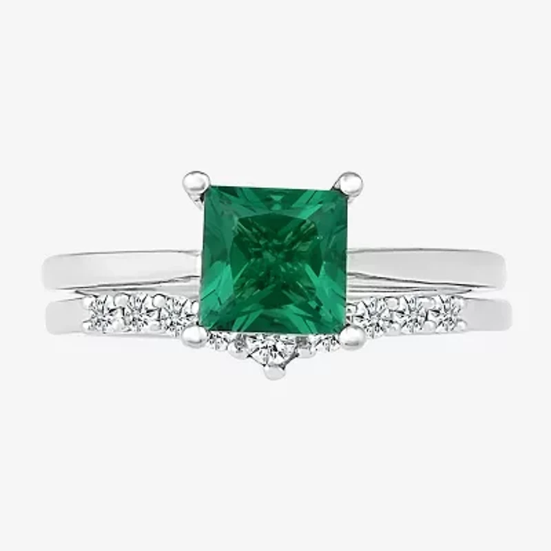 Modern Bride Gemstone Womens Lab Created Green Emerald 14K White Gold Bridal Set
