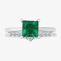 Modern Bride Gemstone Womens Lab Created Green Emerald 14K White Gold Bridal Set