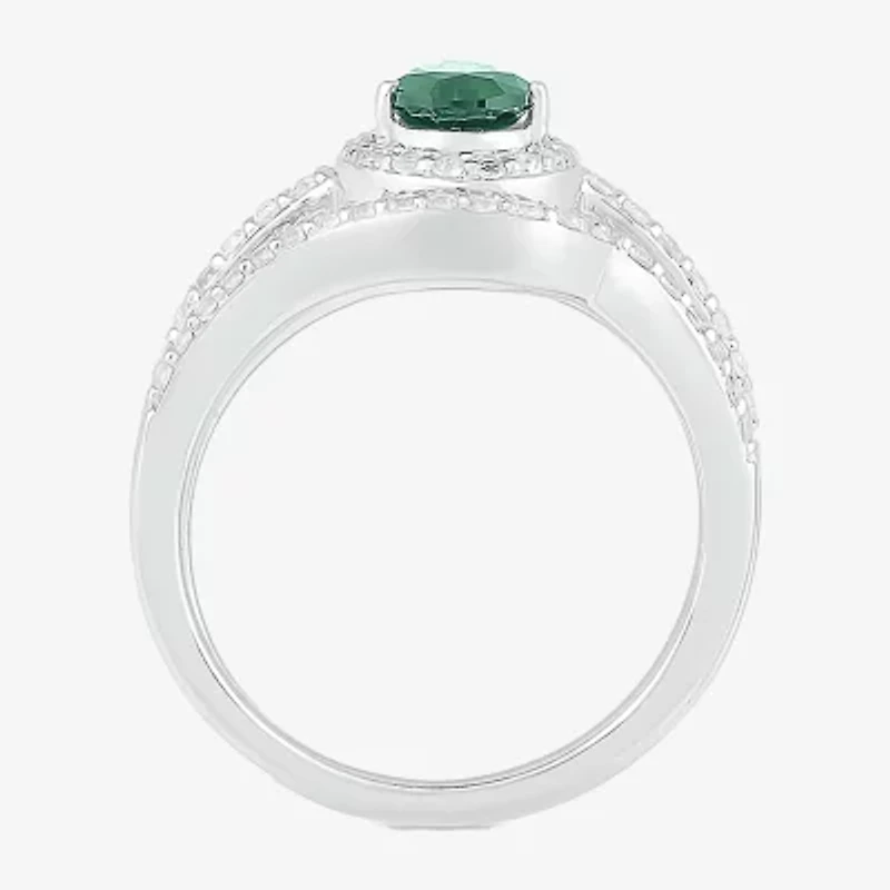Modern Bride Gemstone Womens Lab Created Green Emerald 14K White Gold Pear Bridal Set