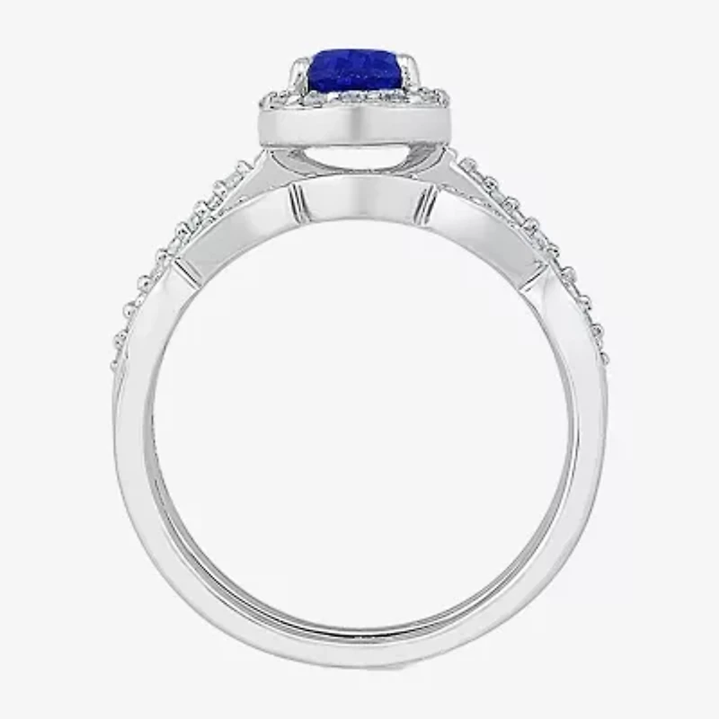 Modern Bride Gemstone Womens Lab Created Blue Sapphire 14K White Gold Pear Bridal Set