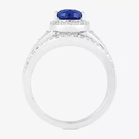 Modern Bride Gemstone Womens Lab Created Blue Sapphire 14K White Gold Pear Bridal Set