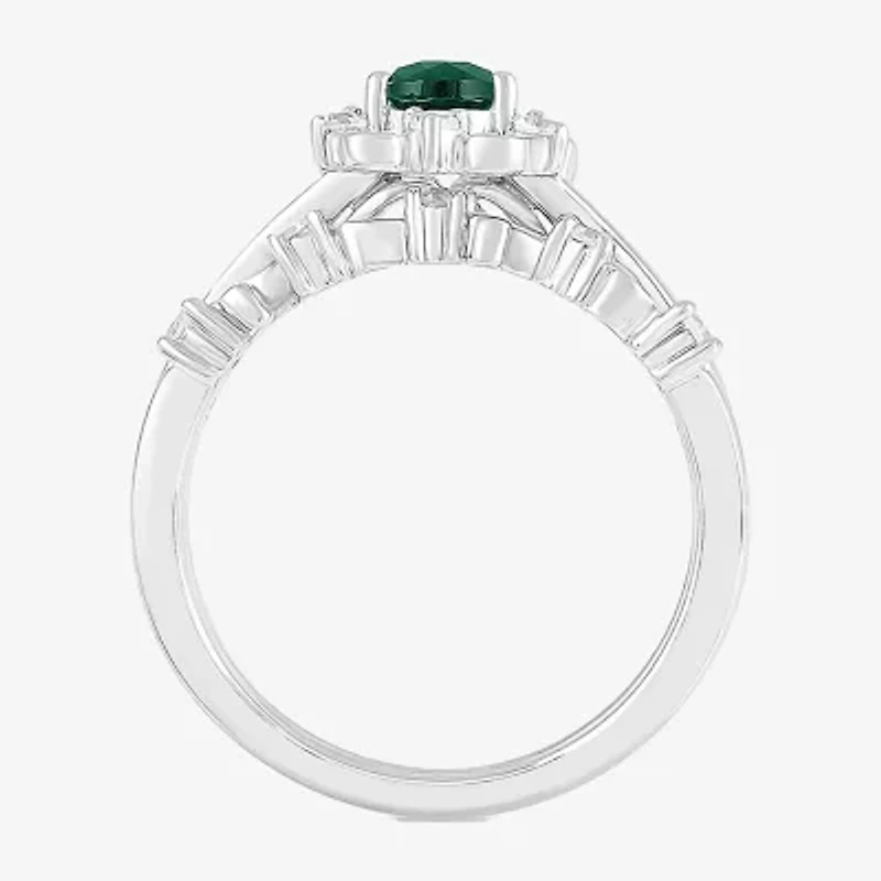 Modern Bride Gemstone Womens Lab Created Green Emerald 14K White Gold Pear Bridal Set