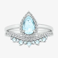 Modern Bride Gemstone Womens Genuine Blue Aquamarine 14K White Gold Pear Bridal Set