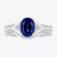 Modern Bride Gemstone Womens Lab Created Blue Sapphire 14K White Gold Oval Bridal Set