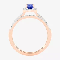 Modern Bride Gemstone Womens Lab Created Blue Sapphire 14K Rose Gold Oval Bridal Set