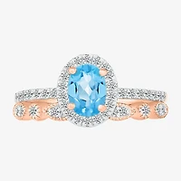 Modern Bride Gemstone Womens Genuine Blue Topaz 14K Rose Gold Oval Bridal Set