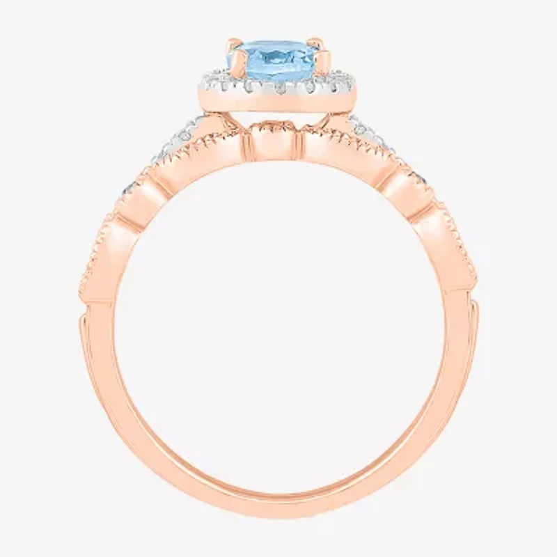 Modern Bride Gemstone Womens Genuine Blue Topaz 14K Rose Gold Oval Bridal Set