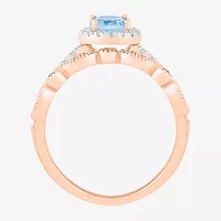 Modern Bride Gemstone Womens Genuine Blue Topaz 14K Rose Gold Oval Bridal Set