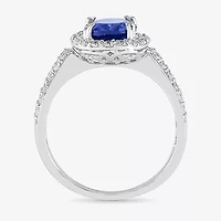 Modern Bride Gemstone Womens Lab Created Sapphire 14K White Gold Oval Bridal Set