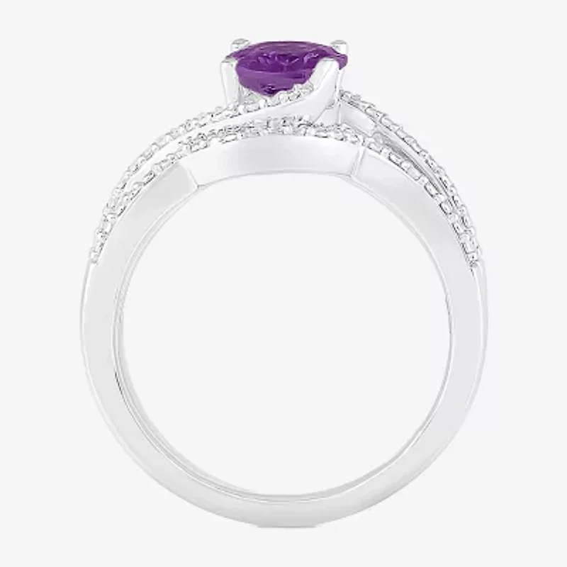 Modern Bride Gemstone Womens Genuine Purple Amethyst 14K White Gold Oval Bridal Set