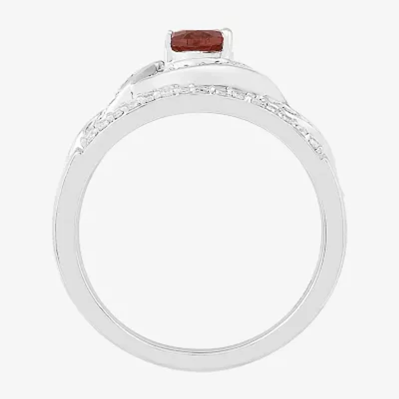 Modern Bride Gemstone Womens Genuine Red Garnet 14K White Gold Oval Bridal Set