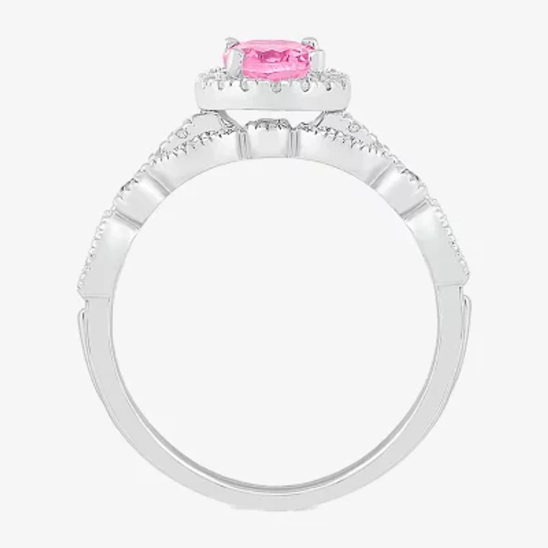 Modern Bride Gemstone Womens Lab Created Pink Sapphire 14K White Gold Oval Bridal Set
