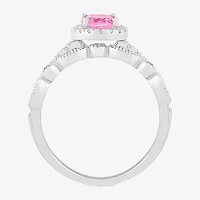 Modern Bride Gemstone Womens Lab Created Pink Sapphire 14K White Gold Oval Bridal Set