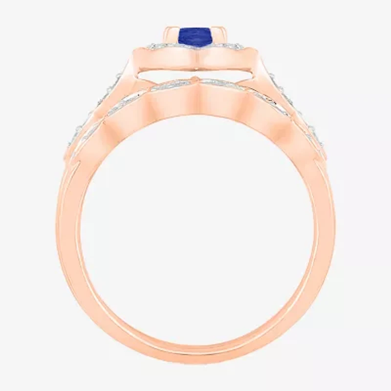 Modern Bride Gemstone Womens Lab Created Blue Sapphire 14K Rose Gold Oval Bridal Set