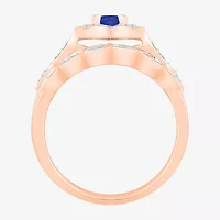 Modern Bride Gemstone Womens Lab Created Blue Sapphire 14K Rose Gold Oval Bridal Set