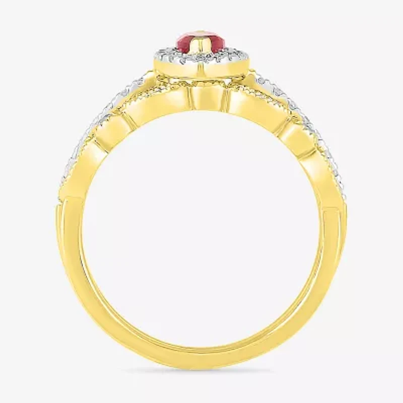 Modern Bride Gemstone Womens Lab Created Red Ruby 14K Gold Marquise Bridal Set
