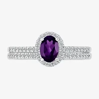 Modern Bride Gemstone Womens Genuine Purple Amethyst 14K White Gold Oval Bridal Set