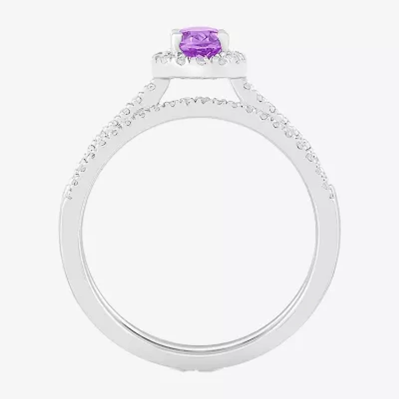 Modern Bride Gemstone Womens Genuine Purple Amethyst 14K White Gold Oval Bridal Set