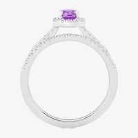 Modern Bride Gemstone Womens Genuine Purple Amethyst 14K White Gold Oval Bridal Set
