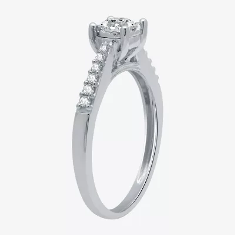 Womens 1/2 CT. T.W. Natural White Diamond 10K Gold Round Side Stone Engagement Ring