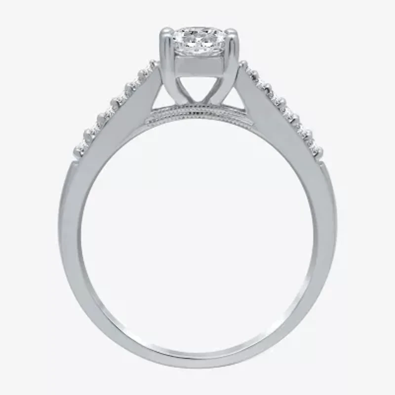 Womens 1/2 CT. T.W. Natural White Diamond 10K Gold Round Side Stone Engagement Ring
