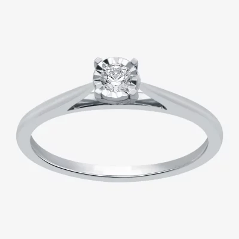 Womens Diamond Accent Natural White Sterling Silver Round Solitaire Engagement Ring