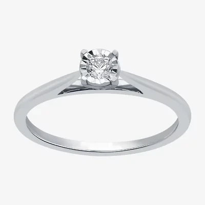 Womens Diamond Accent Natural White Sterling Silver Round Solitaire Engagement Ring