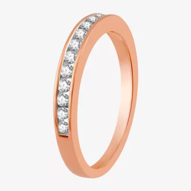 Classic Collection Womens 3MM 1/4 CT. T.W. Natural White Diamond 10K Rose Gold Wedding Band