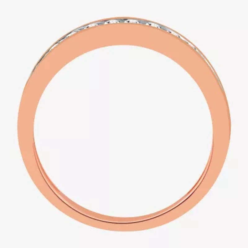 Classic Collection Womens 3MM 1/4 CT. T.W. Natural White Diamond 10K Rose Gold Wedding Band