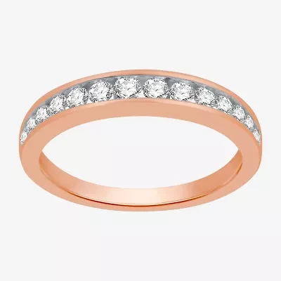 Classic Collection Womens 3MM 1/2 CT. T.W. Natural White Diamond 10K Rose Gold Wedding Band