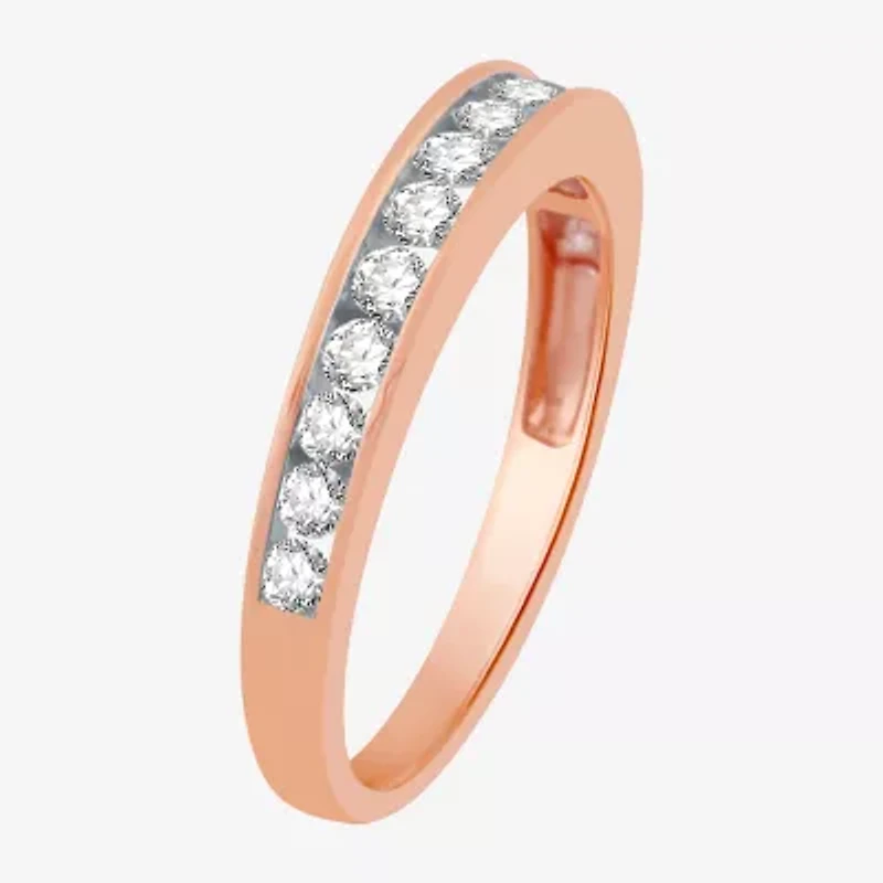 Classic Collection Womens 3MM 1/2 CT. T.W. Natural White Diamond 10K Rose Gold Wedding Band