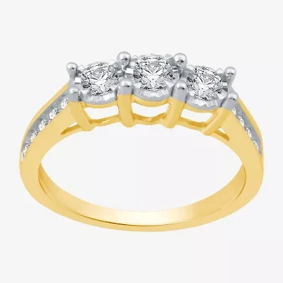 Love Lives Forever Womens 1/2 CT. T.W. Natural White Diamond 10K Gold Round Side Stone 3-Stone Engagement Ring