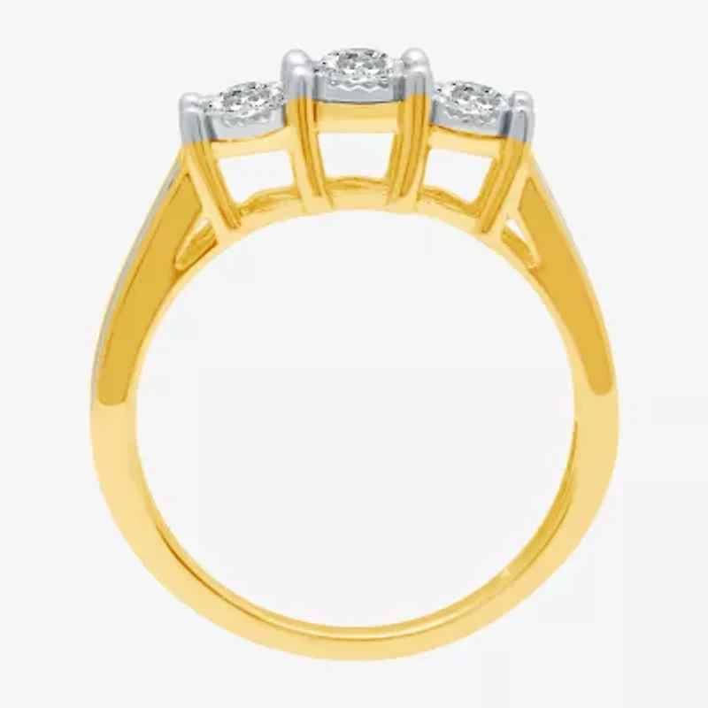 Love Lives Forever Womens 1/2 CT. T.W. Natural White Diamond 10K Gold Round Side Stone 3-Stone Engagement Ring