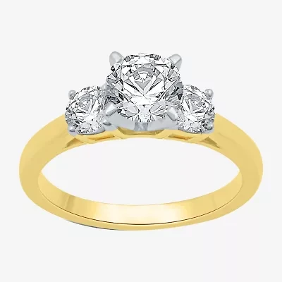 Love Lives Forever (H-I / Si1-Si2) Womens 1 1/2 CT. T.W. Lab Grown White Diamond 10K Gold Round 3-Stone Engagement Ring