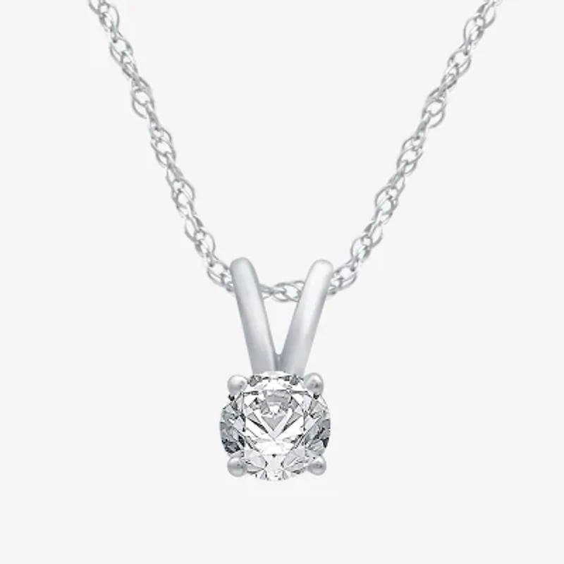 Womens 1/ CT. Natural White Diamond 10K White Gold Round 18 Inch Pendant Necklace