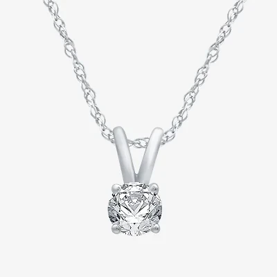 Womens 1/ CT. Natural White Diamond 10K White Gold Round 18 Inch Pendant Necklace