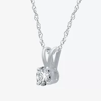 Womens 1/ CT. Natural White Diamond 10K White Gold Round 18 Inch Pendant Necklace