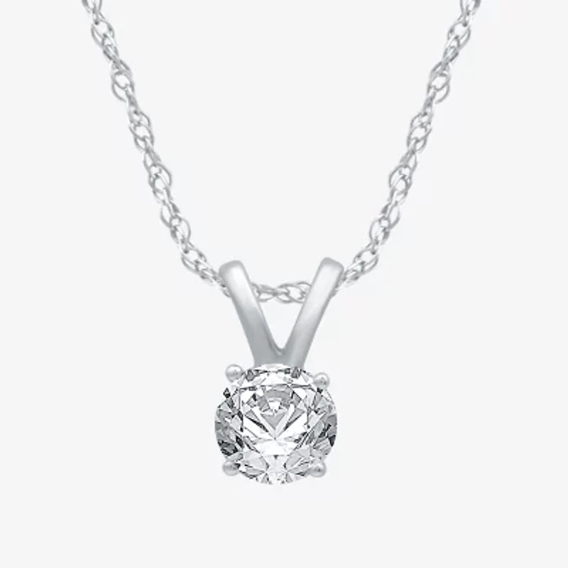 Womens 1 CT. Natural White Diamond 10K White Gold Round 18 Inch Pendant Necklace