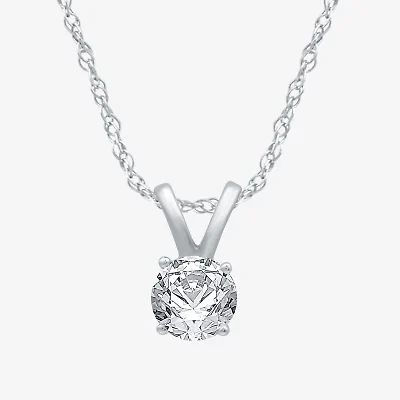 Womens 1 CT. Natural White Diamond 10K White Gold Round 18 Inch Pendant Necklace
