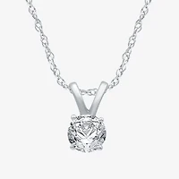 Womens 1 CT. Natural White Diamond 10K White Gold Round 18 Inch Pendant Necklace