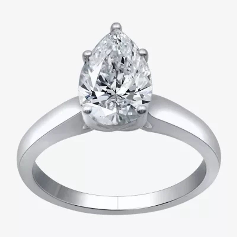 (I / SI2) Womens 2 CT. Lab-Grown White Diamond 14K Gold Pear Solitaire Engagement Ring