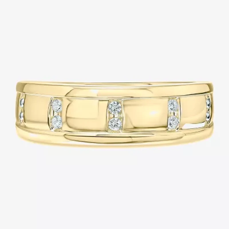(H / Si2) Mens 3.5MM 1/10 CT. T.W. Lab Grown White Diamond 10K Gold Wedding Band