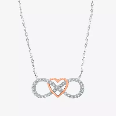Yes, Please! Womens 1/10 CT. T.W. Natural Diamond 14K Rose Gold Over Silver Heart Infinity 16 1/2 Inch Pendant Necklace