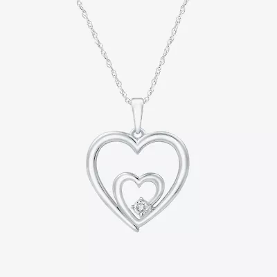 Yes Womens Diamond Accent Natural White Diamond Sterling Silver Heart 18 Inch Pendant Necklace