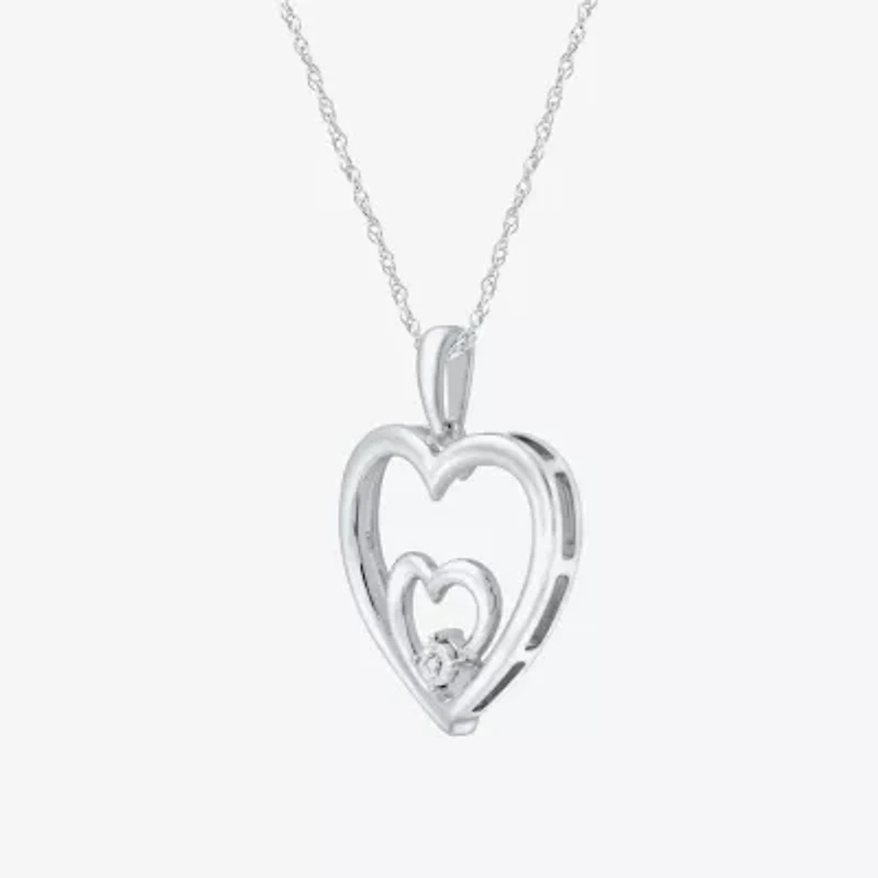 Yes Womens Diamond Accent Natural White Diamond Sterling Silver Heart 18 Inch Pendant Necklace